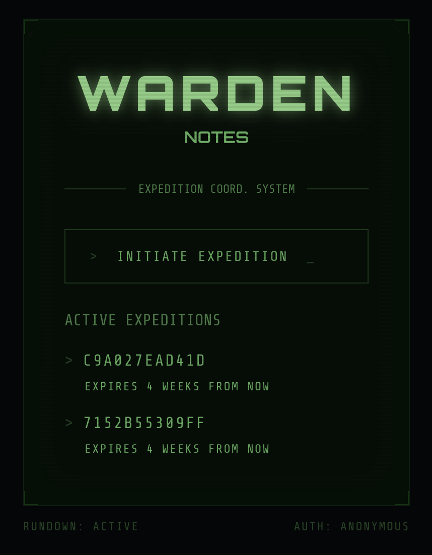Screenshot of the homepage modal where users can create an expedition